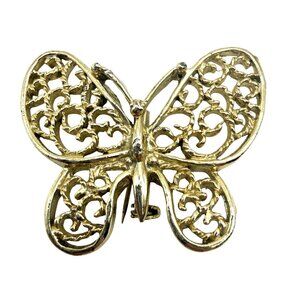 Gerry’s Gold Tone Filigree Butterfly Brooch Vintage Openwork Butterfly Pin